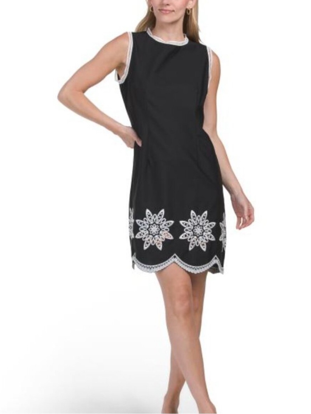 NANNETTE EYELET EMBROIDERED COTTON BLEND DRESS